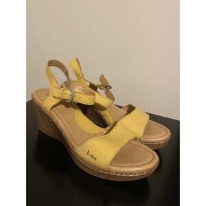 NWOT BOC Born Mustard Yellow Leather Platform Wedge Sandals Women's US Size 7